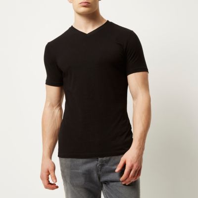 Black V-neck muscle fit t-shirt